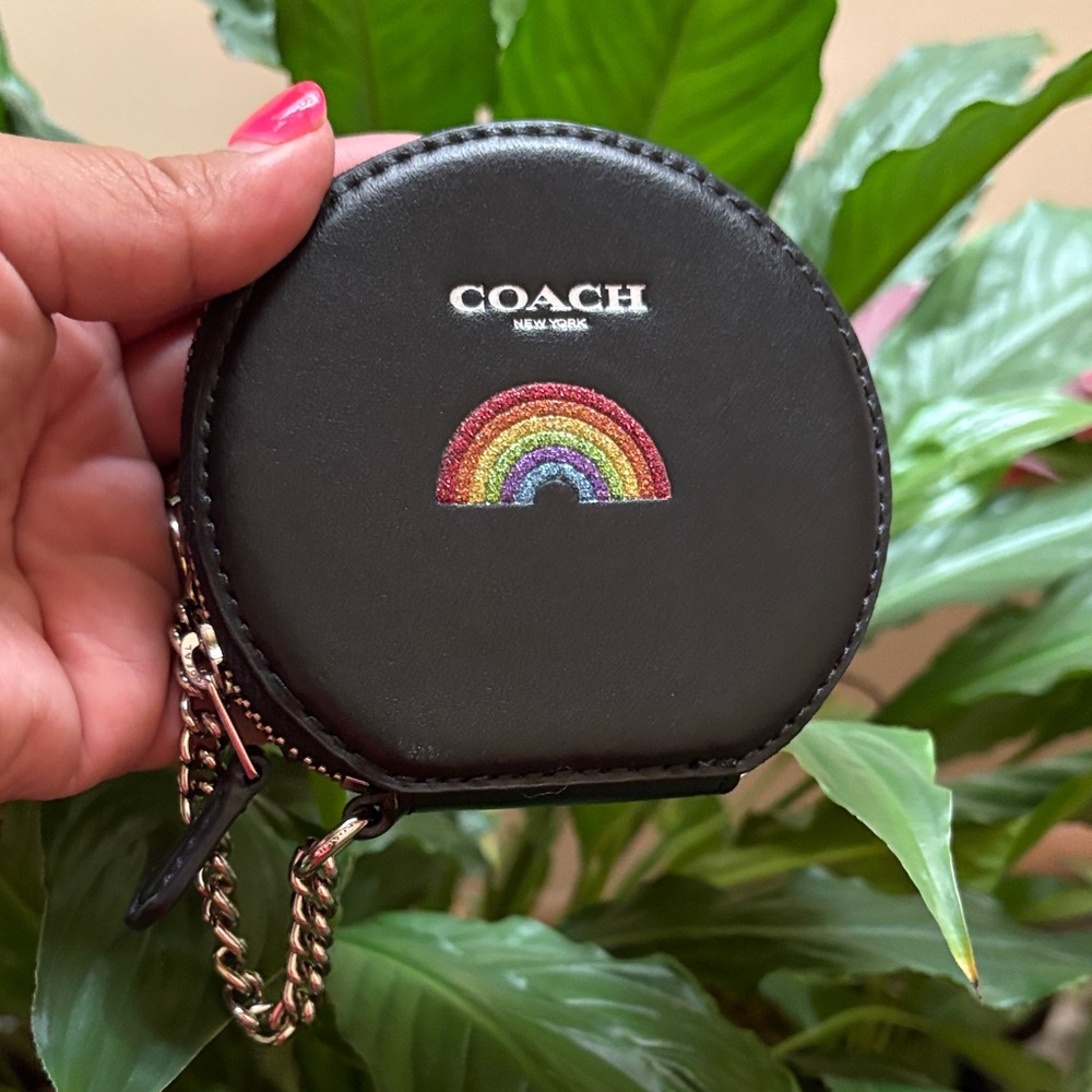 Coach Black Coin Pouch with rainbow 🌈 pride EUC